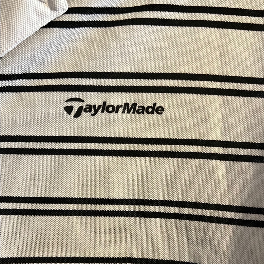 TaylorMade White and Black Striped Polo Shirt - Picture 2 of 3